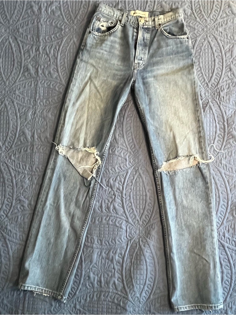 Reformation Teigen High Rise Straight Leg Jeans Oahu/Light Wash Distressed Sz 26